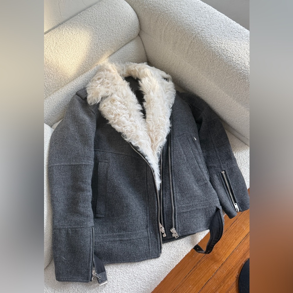 IRO Charcoal Jacket with Cream Faux Fur Collar NWOT - Picture 4 of 8